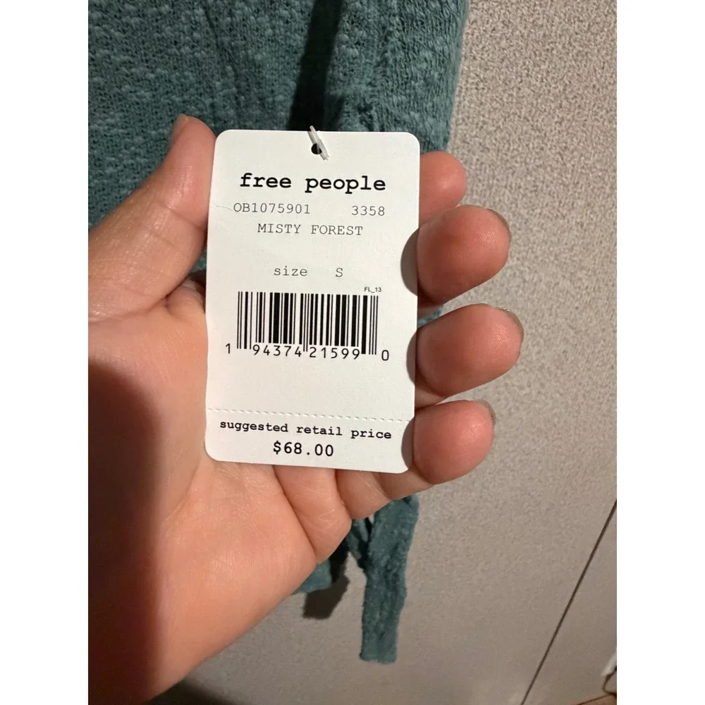 Free‎ People We The Free Snowy Thermal V-Neck Top Misty Forest Green OB1075901 S